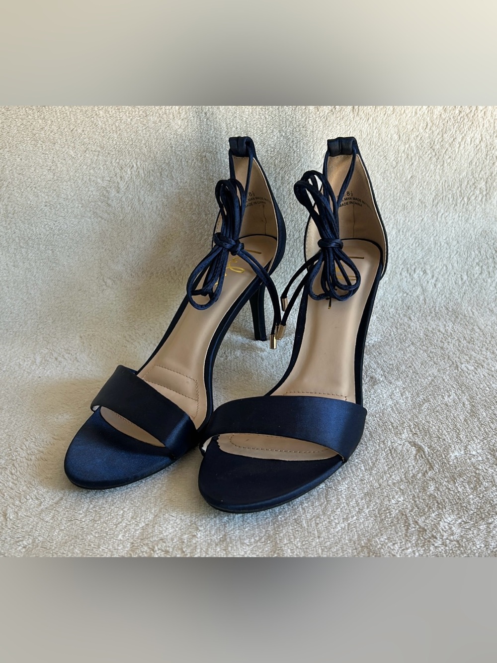 Lulus Women's US8.5 Navy Strappy Ankle Tie Open Toe Stiletto Heels